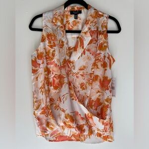 Ella Orange and Cream Floral Wrap Blouse